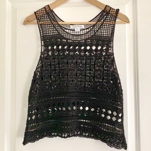 Loveriche Boho Sleeveless Crochet Black Top M/L
